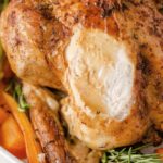 GARLIC HERB ROASTED CHICKEN - juicy moist chicken roasted in the oven #roastchicken #chicken #dinner #easy #healthy #meals #happilyunprocessed