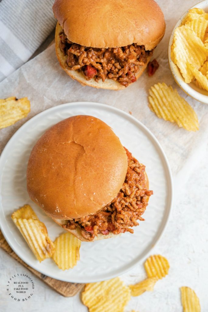 SLOPPY JOES - Ground beef, onions, peppers and spices together with a savory ketchup gravy served on hamburger buns #weeknightdinner #easymeals #happilyunprocessed