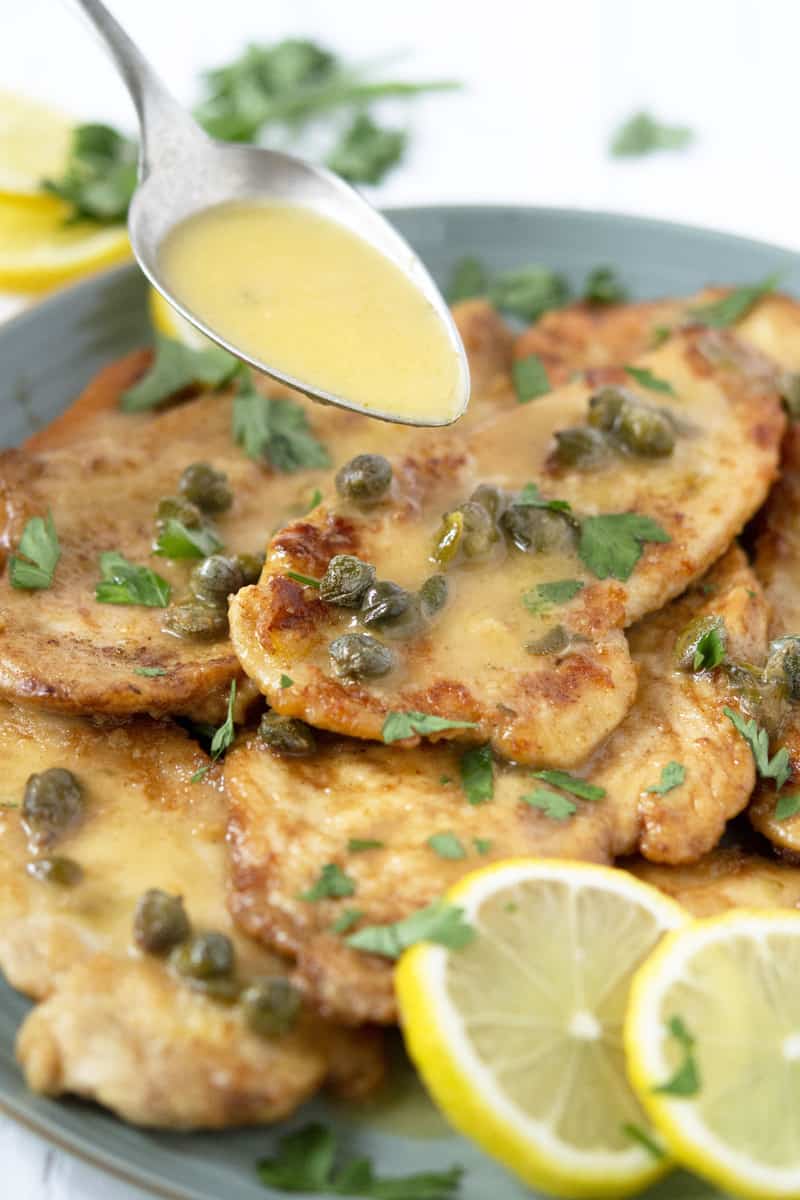 chicken piccata with capers and a lemon sauce