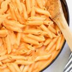 ROASTED RED PEPPER SAUCE OVER PASTA - roasted red peppers are balanced beautifully with cream and pamesan cheese for a luxurious sauce #sauce #happilyunprocessed