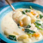 CREAMY CHICKEN AND GNOCCHI SOUP - This Olive Garden copycat soup is every bit as delicious as you think #soup #gnocchi #olivegarden #copycat #creamy #winter #happilyunprocessed