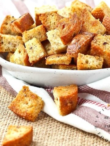 bowl of freshly made whole wheat croutons