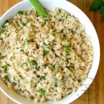 cilantro lime rice in a white bowl