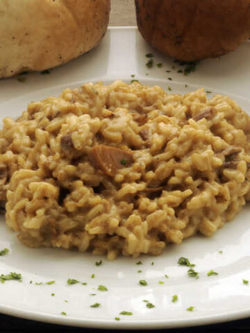 close up mushroom risotto