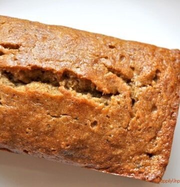 overhead shot of baked loaf of gluten free dairy free sugar free banana bread