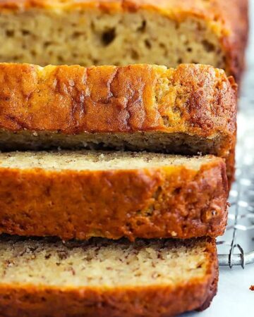 loaf of gluten free dairy free sugar free banana bread sliced