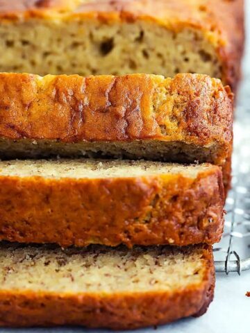 loaf of gluten free dairy free sugar free banana bread sliced
