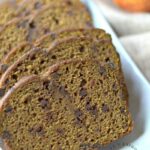 close up pumpkin bread with chocolate chips happily unprocessed