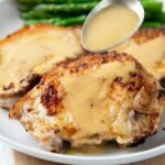 smothered pork chops in a buttermilk gravy #porkchops #pork #healthy #dinner #happilyunprocessed