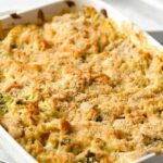 TURKEY TETRAZZINI - leftover turkey is transformed in this hearty comforting homemade casserole #turkey #thanksgiving #casserole #happilyunprocessed