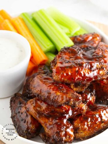 chicken wings baked with an epic dry rub and slathered with sweet & spicy homemade sauce #wings #football #happilyunprocessed