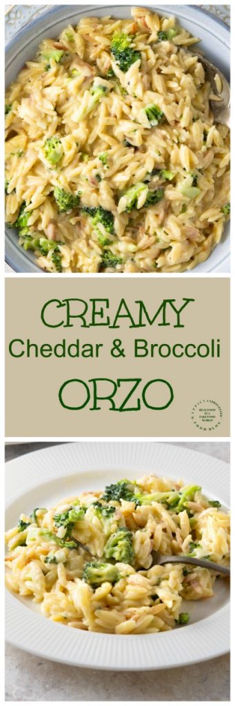 CREAMY CHEDDAR & BROCCOLI ORZO - one of the easiest 15 min side dishes you'll make #orzo #pasta #sidedish #healthysides #cleaneating #happilyunprocessed