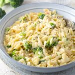 Creamy Cheddar & Broccoli Orzo - little orzo pasta is cooked in broth and married with a creamy cheesy sauce with little bits of broccoli #orzo #sidedish #healthy #happilyunprocessed.com