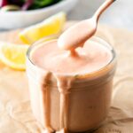 HOMEMAD RUSSIAN DRESSING - spicy, tangy, sweet all in one. The perfect dressing for salad, to dip french fries, or on top of a Reuben #russiandressing #salad #healthy #happilyunprocessed