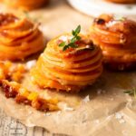 SWEET POTATO STACKERS WITH GRUYERE, PARMESAN & THYME #sidedish #potatoes #happilyunprocessed