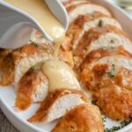 Turkey breast cooked in a crockpot results in the moistest breast meat due to the crockpots unique ability to baste as it cooks. #Thanksgiving #turkey #holida