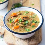 Mushroom Coconut Quinoa Soup is a healthy gluten free, dairy free, vegan soup packed with nutrition #happilyunprocessed