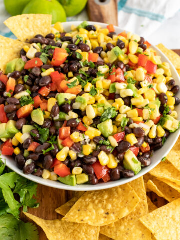 How to make fresh cowboy caviar with corn, peppers, red onion in lime vinaigrette