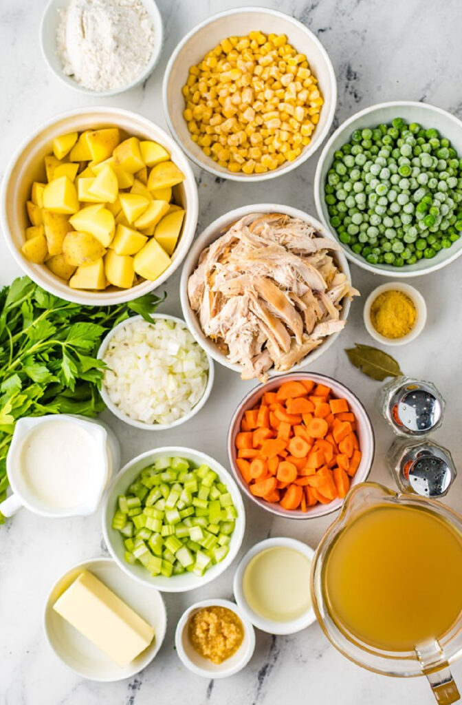 ingredients to make chicken pot pie soup