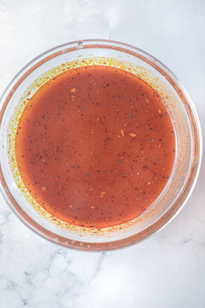 Sauce ingredients mixed in a bowl to make sesame chicken using the Instant Pot