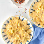 creamy pumpkin alfredo sauce over bowtie pasta
