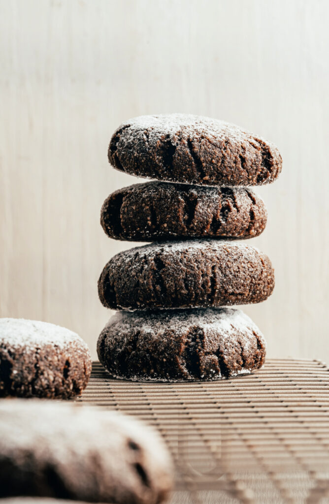 How to make Gluten Free Holiday Chocolate Crinkle Cookies with powdered sugar on top