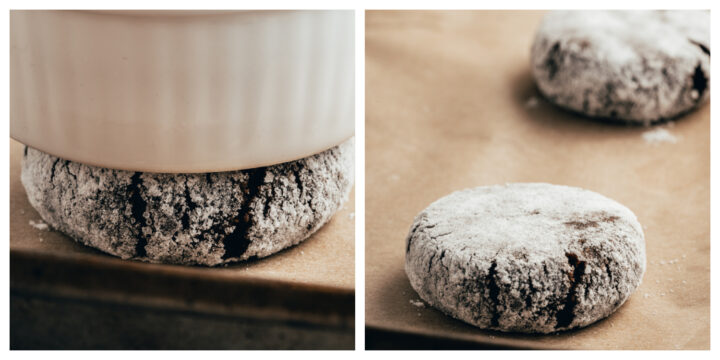 how to make holiday chocolate crinkle cookies with powdered sugar on top