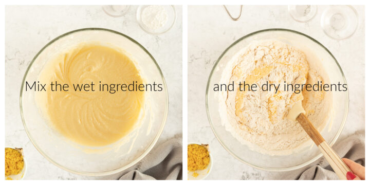 sifting dry and wet ingredients together for a lemon Bundt cake