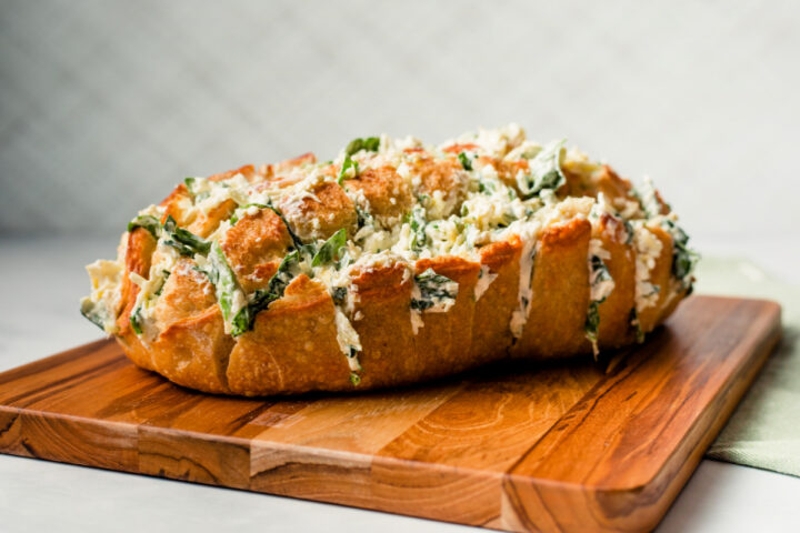 Spinach Artichoke Pull Apart Bread ready to be baked