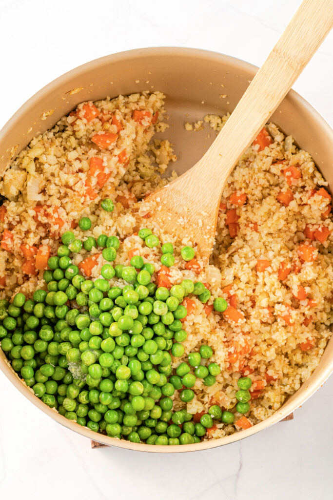 Cauliflower Fried Rice with peas in a pot
