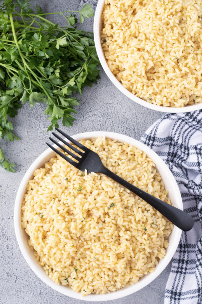 Garlic Parmesan Orzo in a bowl