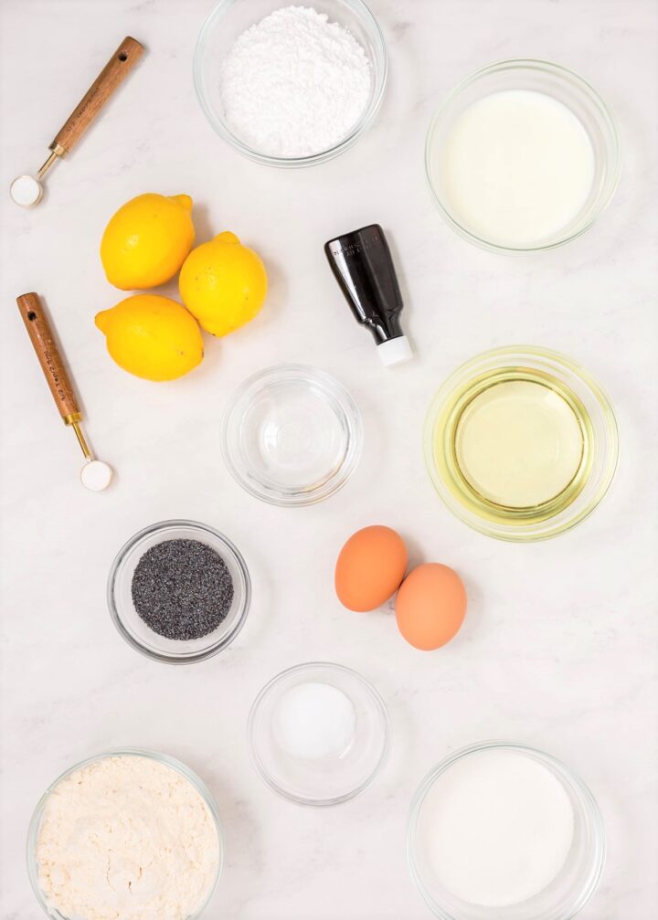 Ingredients for lemon poppy seed quick bread.