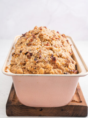 Apple pie quick bread in a loaf pan