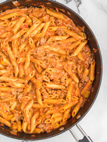 cheesy ground turkey penne pasta is a one skillet dinner