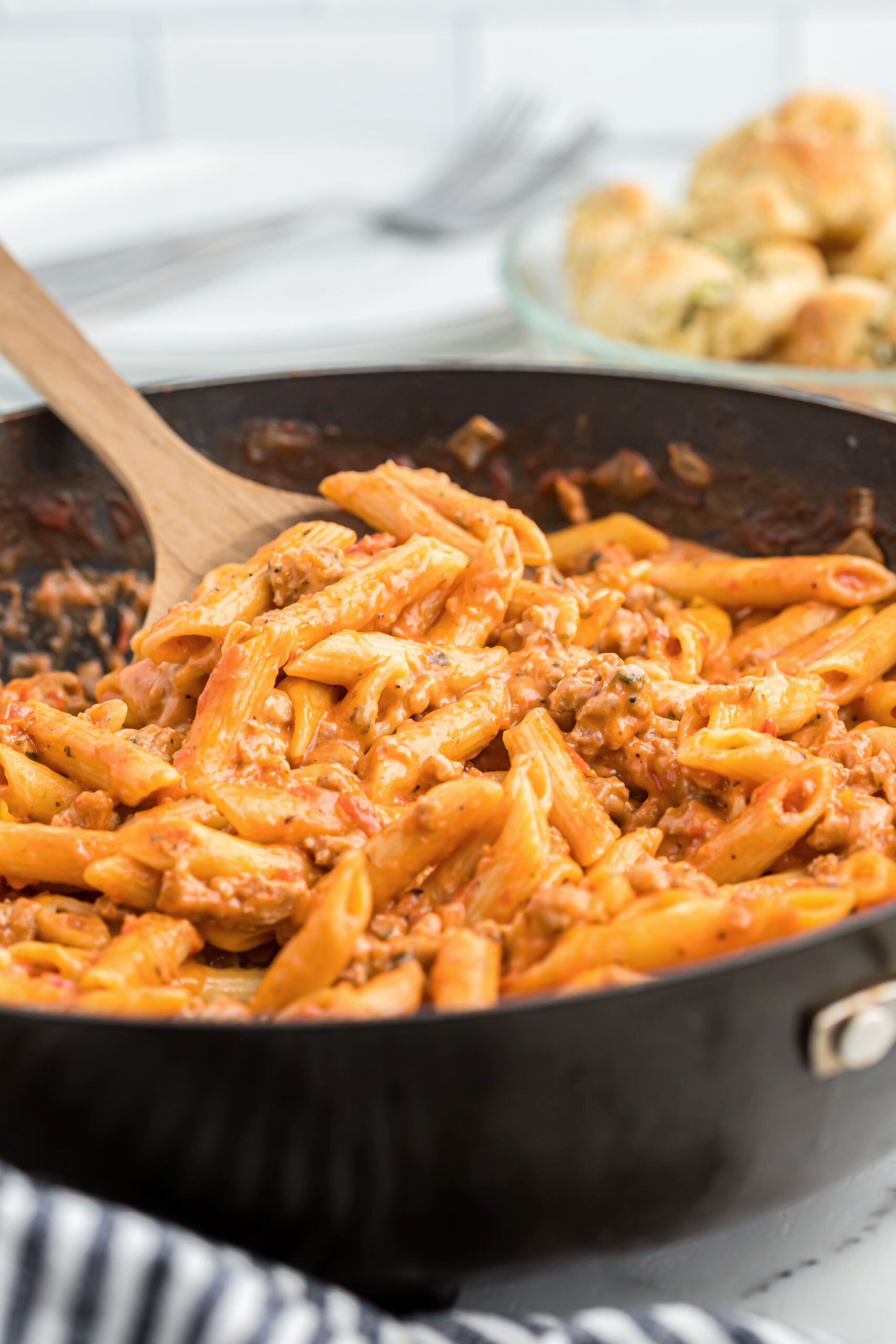 One Skillet Cheesy Turkey Penne Pasta is a delicious easy weeknight dinner