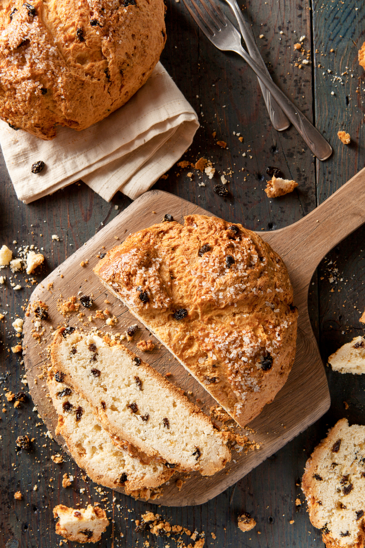 Irish soda bread on a cutting board for St. patrick's day
