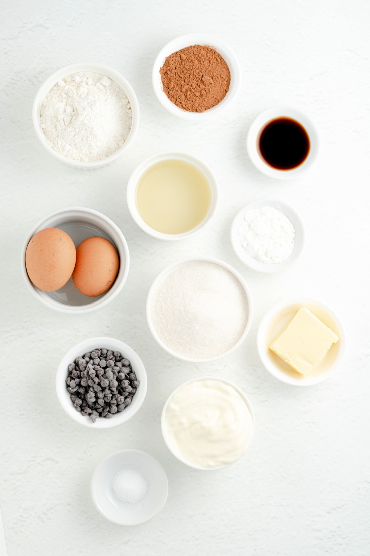 Ingredients to make Double Chocolate Chip Bakery Muffins