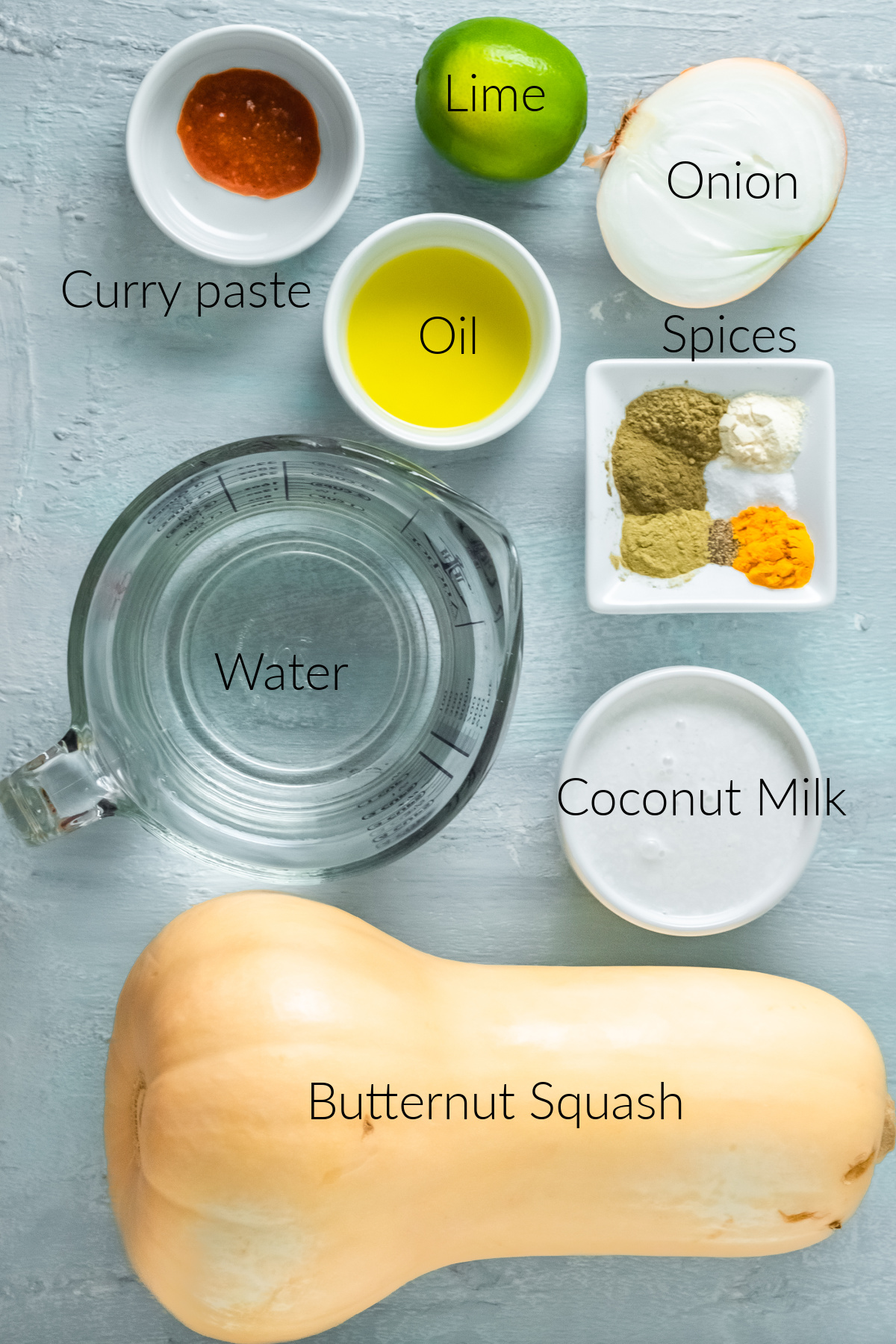 Ingredients to make a Thai Butternut Squash soup