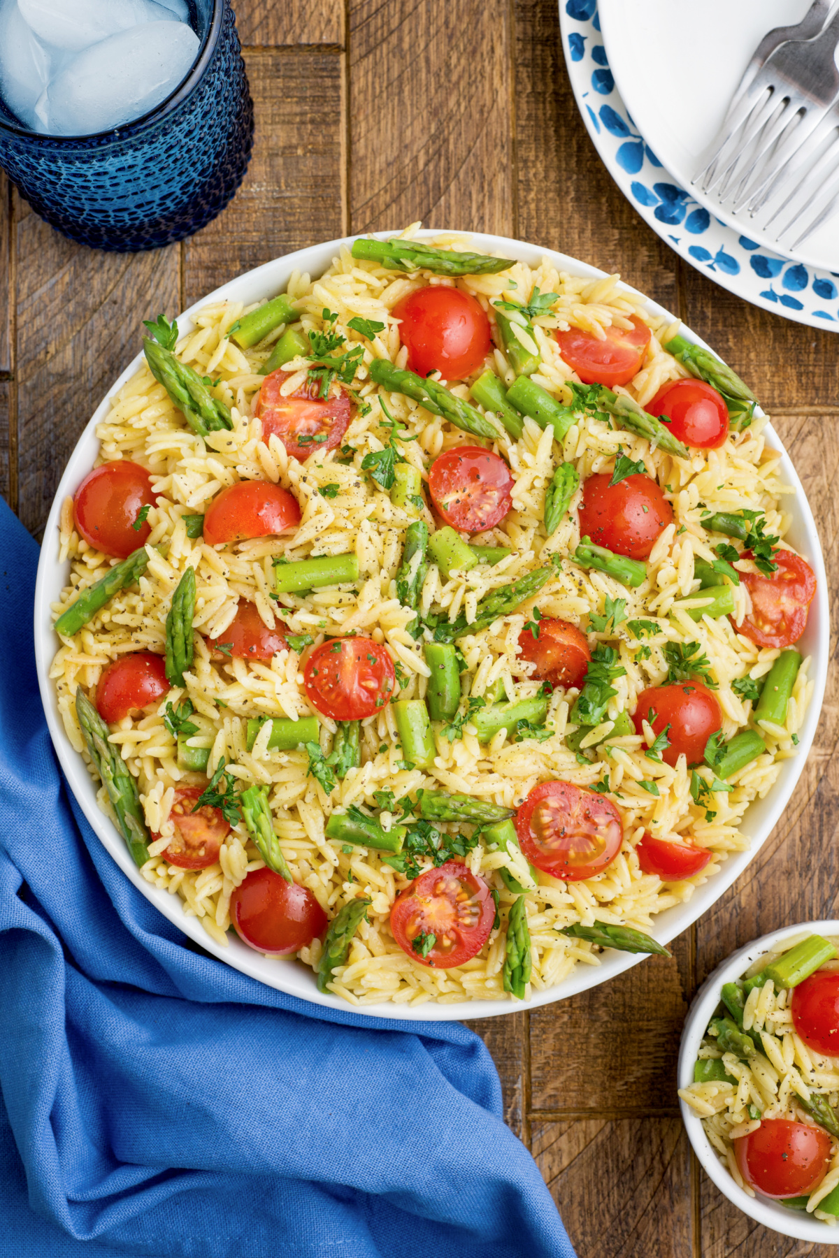 Lemon Orzo with tomatoes and asparagus is a refreshing light summer side dish