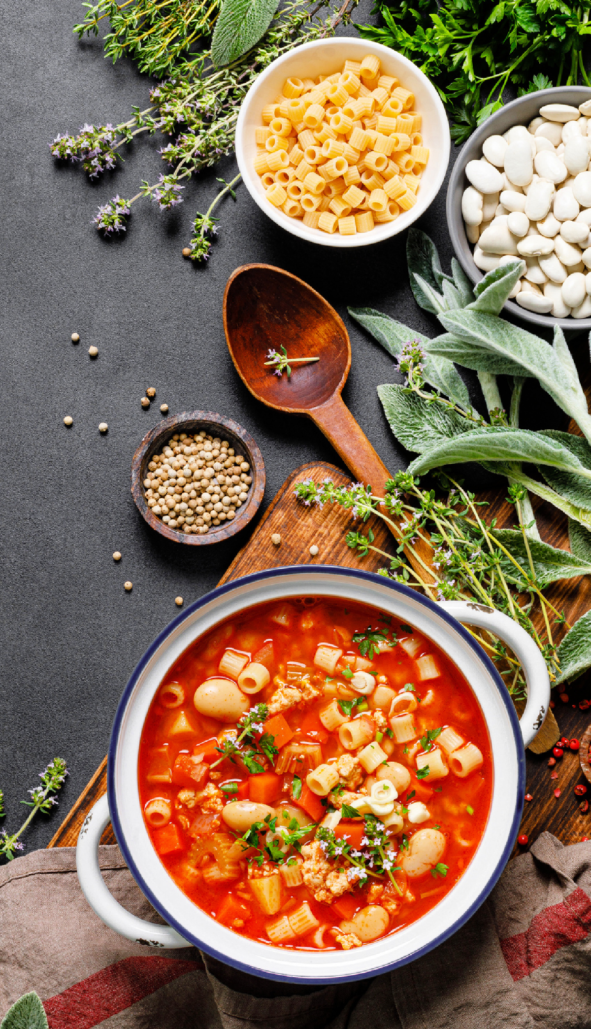 a bowl of pasta fagioli soup