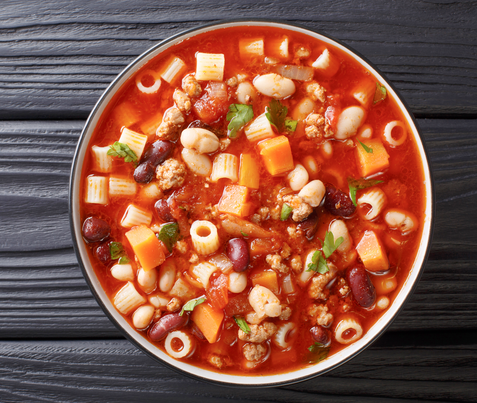 a bowl of pasta fagioli soup