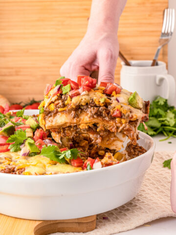 Layered Taco Lasagna (or Mexican Casserole) being served