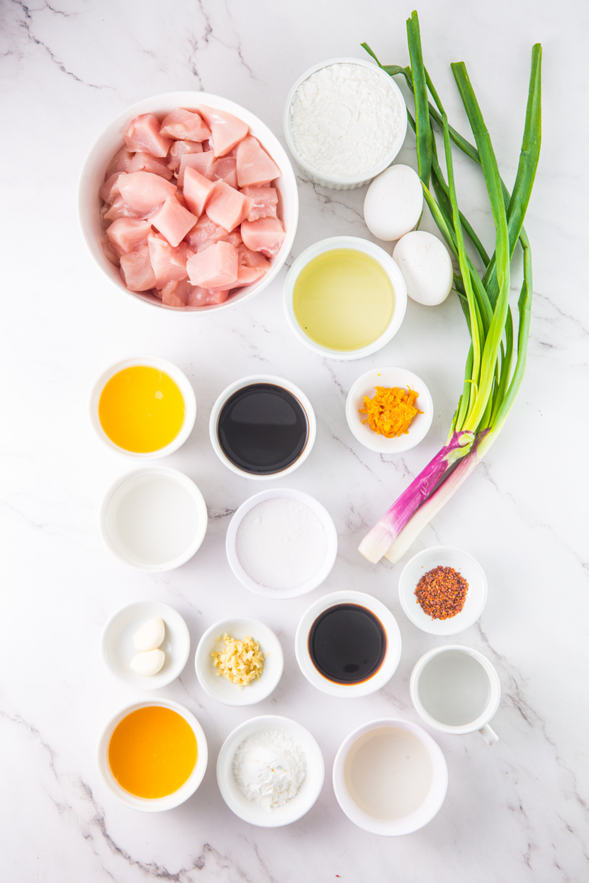 Ingredients to make Chinese orange chicken