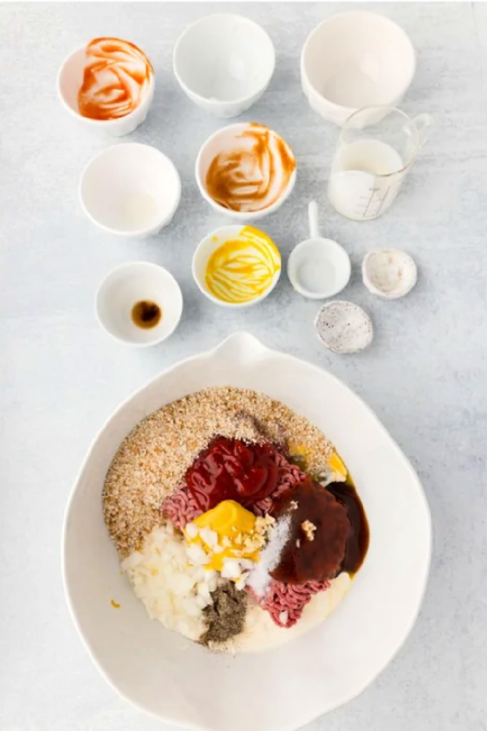 Ingredients to make a meatloaf with homemade bbq glaze