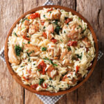 One skillet chicken, orzo, sundried tomatoes and Italian blend cheese