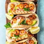 Tequila lime shrimp tacos are bursting with flavor