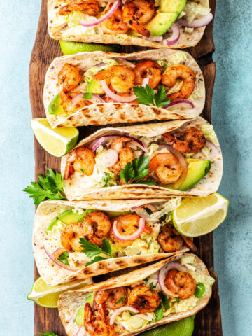 Tequila lime shrimp tacos are bursting with flavor