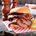 beef brisket sandwich that was made in the slow cooker and finished on the grill
