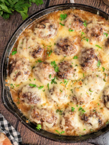 French Onion Meatball Bake