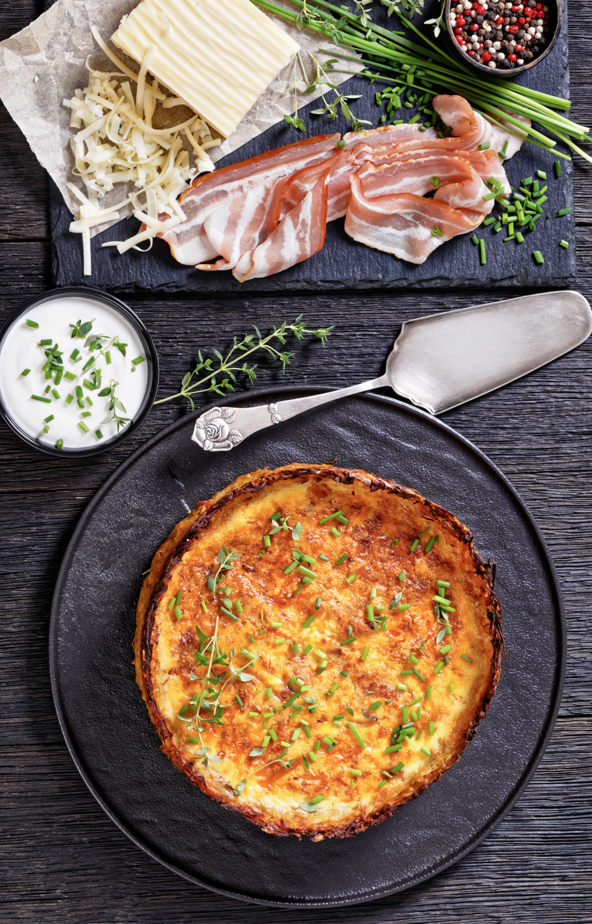 Quiche made with a hashbrown crust in lieu of pastry